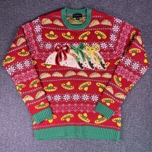 Blizzard Bay Ugly Christmas Sweater Mens M Red Taco Fiesta Sombrero Pullover Hot